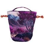 Landscape Landscape Painting Purple Purple Trees Drawstring Bucket Bag