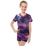 Landscape Landscape Painting Purple Purple Trees Kids  Mesh Tee and Shorts Set