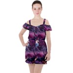 Landscape Landscape Painting Purple Purple Trees Ruffle Cut Out Chiffon Playsuit