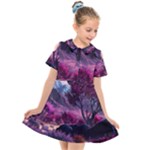 Landscape Landscape Painting Purple Purple Trees Kids  Short Sleeve Shirt Dress