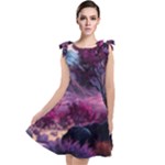 Landscape Landscape Painting Purple Purple Trees Tie Up Tunic Dress