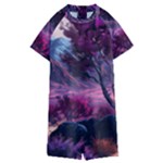 Landscape Landscape Painting Purple Purple Trees Kids  Boyleg Half Suit Swimwear