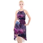 Landscape Landscape Painting Purple Purple Trees High-Low Halter Chiffon Dress 