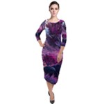 Landscape Landscape Painting Purple Purple Trees Quarter Sleeve Midi Velour Bodycon Dress