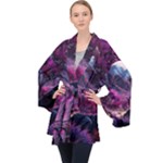 Landscape Landscape Painting Purple Purple Trees Long Sleeve Velvet Kimono 