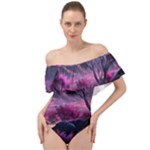 Landscape Landscape Painting Purple Purple Trees Off Shoulder Velour Bodysuit 