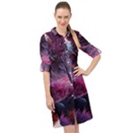 Landscape Landscape Painting Purple Purple Trees Long Sleeve Mini Shirt Dress