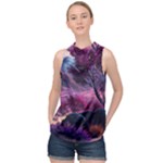 Landscape Landscape Painting Purple Purple Trees High Neck Satin Top