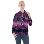 Landscape Landscape Painting Purple Purple Trees Women s Long Sleeve Pocket Shirt