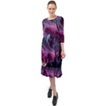 Landscape Landscape Painting Purple Purple Trees Ruffle End Midi Chiffon Dress