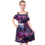 Landscape Landscape Painting Purple Purple Trees Kids  Cut Out Shoulders Chiffon Dress