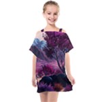 Landscape Landscape Painting Purple Purple Trees Kids  One Piece Chiffon Dress