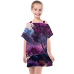 Landscape Landscape Painting Purple Purple Trees Kids  One Piece Chiffon Dress