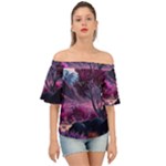 Landscape Landscape Painting Purple Purple Trees Off Shoulder Short Sleeve Top