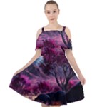 Landscape Landscape Painting Purple Purple Trees Cut Out Shoulders Chiffon Dress