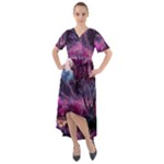 Landscape Landscape Painting Purple Purple Trees Front Wrap High Low Dress