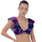 Landscape Landscape Painting Purple Purple Trees Plunge Frill Sleeve Bikini Top