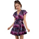 Landscape Landscape Painting Purple Purple Trees Flutter Sleeve Wrap Dress