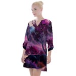 Landscape Landscape Painting Purple Purple Trees Open Neck Shift Dress