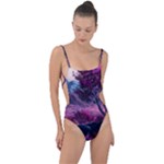 Landscape Landscape Painting Purple Purple Trees Tie Strap One Piece Swimsuit