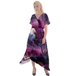 Landscape Landscape Painting Purple Purple Trees Cross Front Sharkbite Hem Maxi Dress