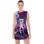 Landscape Landscape Painting Purple Purple Trees Lace Up Front Bodycon Dress