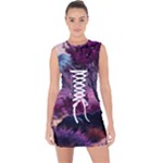 Landscape Landscape Painting Purple Purple Trees Lace Up Front Bodycon Dress