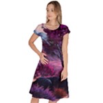 Landscape Landscape Painting Purple Purple Trees Classic Short Sleeve Dress