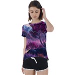 Landscape Landscape Painting Purple Purple Trees Short Sleeve Open Back Tee