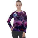 Landscape Landscape Painting Purple Purple Trees Women s Long Sleeve Raglan Tee