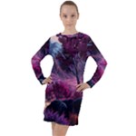 Landscape Landscape Painting Purple Purple Trees Long Sleeve Hoodie Dress