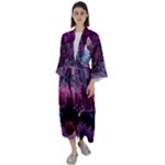 Landscape Landscape Painting Purple Purple Trees Maxi Satin Kimono