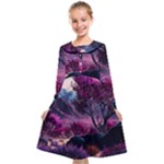 Landscape Landscape Painting Purple Purple Trees Kids  Midi Sailor Dress