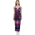 Landscape Landscape Painting Purple Purple Trees V-Neck Spaghetti Strap Tie Front Jumpsuit