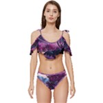 Landscape Landscape Painting Purple Purple Trees Ruffle Edge Tie Up Bikini Set	