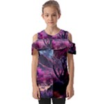 Landscape Landscape Painting Purple Purple Trees Fold Over Open Sleeve Top