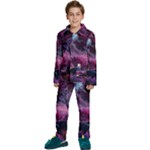 Landscape Landscape Painting Purple Purple Trees Kids  Long Sleeve Velvet Pajamas Set