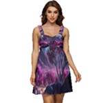 Landscape Landscape Painting Purple Purple Trees Ruffle Strap Babydoll Chiffon Dress