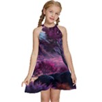 Landscape Landscape Painting Purple Purple Trees Kids  Halter Collar Waist Tie Chiffon Dress