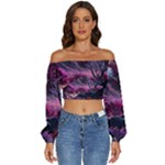 Landscape Landscape Painting Purple Purple Trees Long Sleeve Crinkled Weave Crop Top