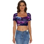 Landscape Landscape Painting Purple Purple Trees Short Sleeve Square Neckline Crop Top 