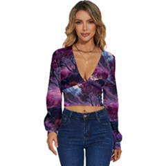 Long Sleeve Deep-V Velour Top 