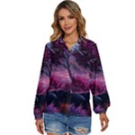 Landscape Landscape Painting Purple Purple Trees Women s Long Sleeve Button Down Shirt