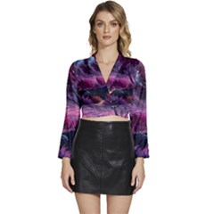Long Sleeve Tie Back Satin Wrap Top 