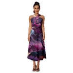 Landscape Landscape Painting Purple Purple Trees Sleeveless Cross Front Cocktail Midi Chiffon Dress