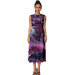 Landscape Landscape Painting Purple Purple Trees Sleeveless Round Neck Midi Dress