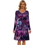 Landscape Landscape Painting Purple Purple Trees Long Sleeve Dress With Pocket