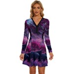 Landscape Landscape Painting Purple Purple Trees Long Sleeve Deep V Mini Dress 