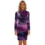 Landscape Landscape Painting Purple Purple Trees Long Sleeve Shirt Collar Bodycon Dress