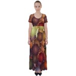 Flower Flora Decoration Pattern Drawing Floral High Waist Short Sleeve Maxi Dress